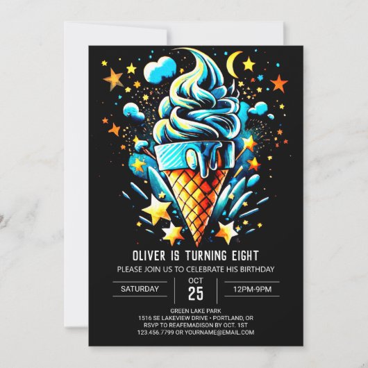Invitation Enfants Blue Sprinkings Garçon Crème de glace Anni (Devant)