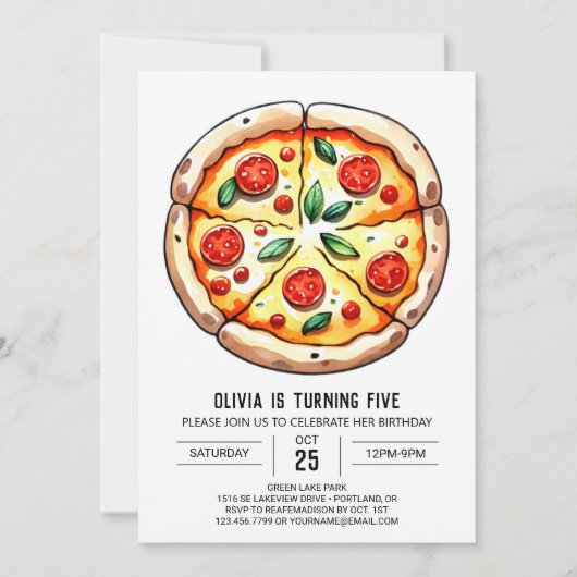 Invitation Enfants Boho Pizza Anniversaire (Devant)