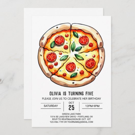 Invitation Enfants Boho Pizza Anniversaire (Devant / Derrière)
