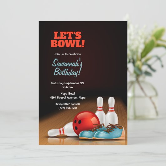 Invitation Enfants Bowling fête d'anniversaire (Debout devant)