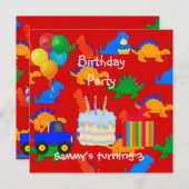 Invitation Enfant's Boy 3e fête d'anniversaire Dinosaure roug (Devant / Derrière)