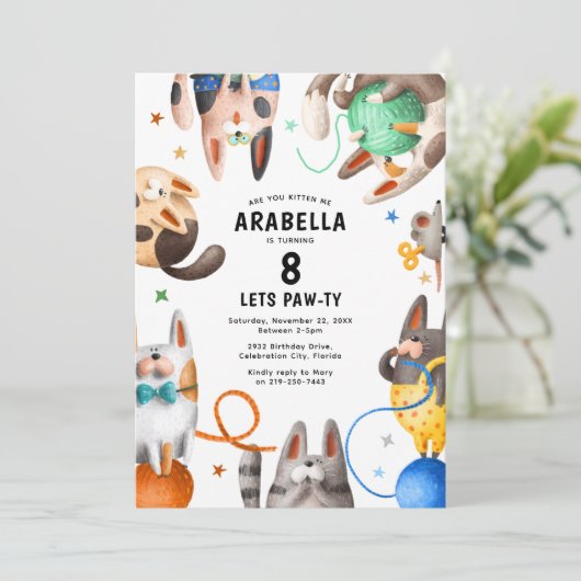 Invitation Enfants Chat Paw-ty fête d'anniversaire (Debout devant)
