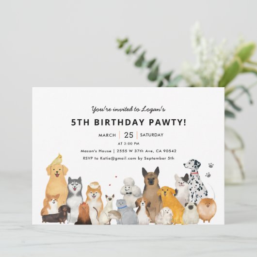 Invitation Enfants Chien Chien Chiot 5th Pawty Anniversaire I (Debout devant)
