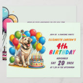 Invitation Enfants Coloré Labrador Thème Anniversaire (Devant / Derrière)