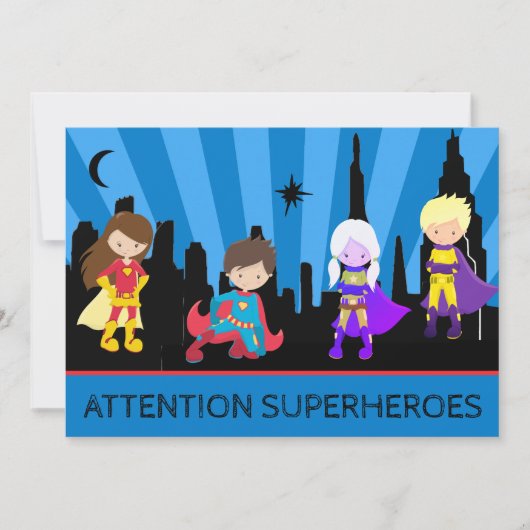 Invitation *~* Enfants Coloré SUPERHÉROS Fête d'anniversaire  (Devant)