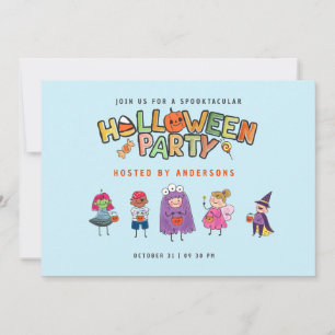 Invitation Enfants colorés Halloween Bleu Costume Party