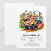 Invitation Enfants colorés Monster Truck Anniversaire (Devant / Derrière)