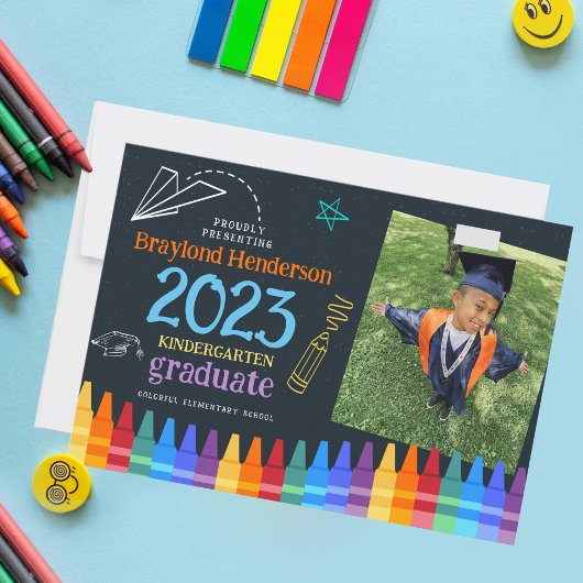Invitation Enfants Colorful Photo Graduation de l'école prima