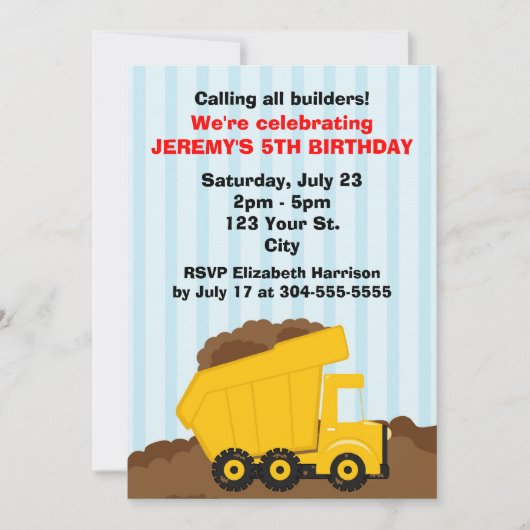 Invitation Enfants Construction Anniversaire (Devant)