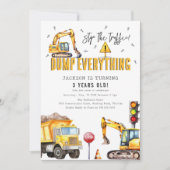 Invitation Enfants Construction aquarelle fête d'anniversaire (Devant)