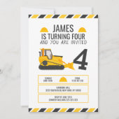 Invitation Enfants Construction Bulldozer fête d'anniversaire (Devant)