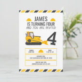 Invitation Enfants Construction Bulldozer fête d'anniversaire (Debout devant)