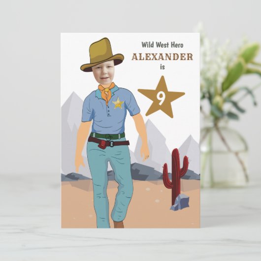 Invitation Enfants Cowboy Special Sheriff Original AJOUTER Ph (Debout devant)
