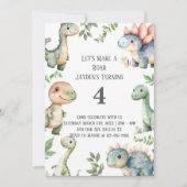 Invitation Enfants Cute Dinosaur Thème Anniversaire (Devant)