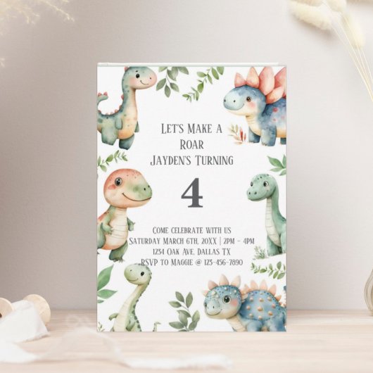 Invitation Enfants Cute Dinosaur Thème Anniversaire