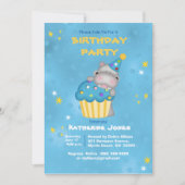 Invitation Enfants Cute Hippo avec Cupcake bleu Anniversaire  (Devant)