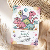 Invitation Enfants Cute Pink Dinosaur 5e fête d'anniversaire