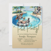 Invitation Enfants Cute Zebra Safari Pool Party Anniversaire (Devant)