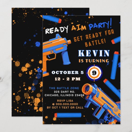 Invitation Enfants Dart Fête de bataille Anniversaire (Devant / Derrière)