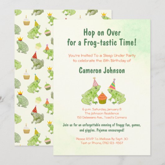 Invitation Enfants De La Grenouille Mignonne Dormir Sous La M (Devant / Derrière)