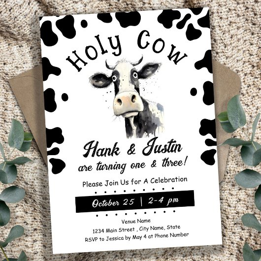 Invitation Enfants de la vache sainte double anniversaire