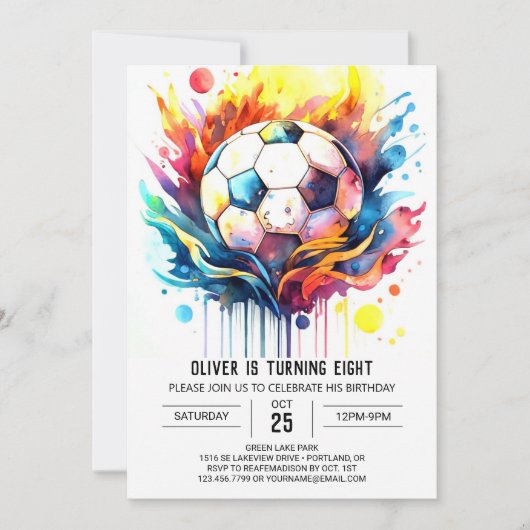 Invitation Enfants de soccer coloré Aquarelle Anniversaire (Devant)