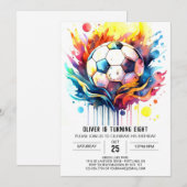Invitation Enfants de soccer coloré Aquarelle Anniversaire (Devant / Derrière)
