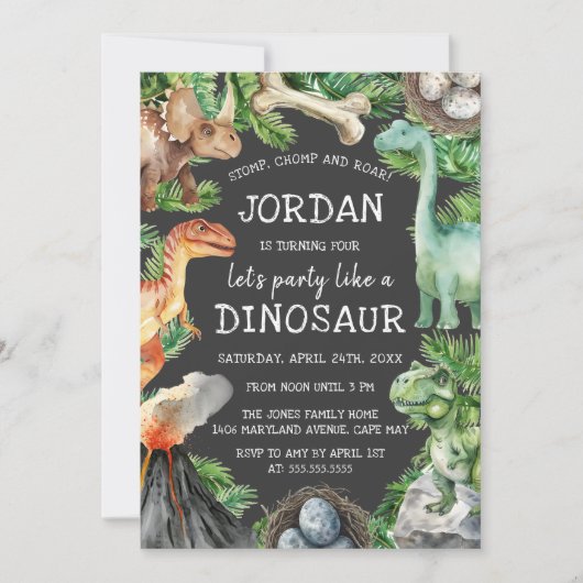 Invitation Enfants Dinosaur Anniversaire (Devant)