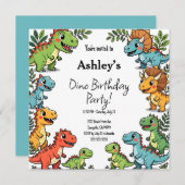 Invitation Enfants Dinosaur fête d'anniversaire (Devant / Derrière)