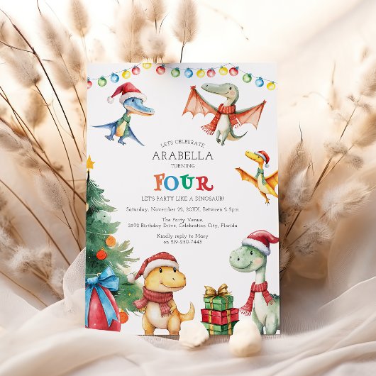 Invitation Enfants Dinosaur quatrième anniversaire de fête In