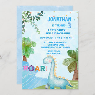 Invitation Enfants Dinosaur T Rex fête d'anniversaire