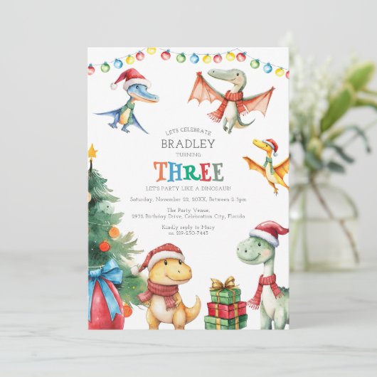 Invitation Enfants Dinosaur troisième fête d'anniversaire Inv (Debout devant)