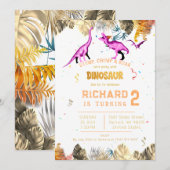 Invitation Enfants Dinosaure coloré thème Anniversaire fête (Devant / Derrière)