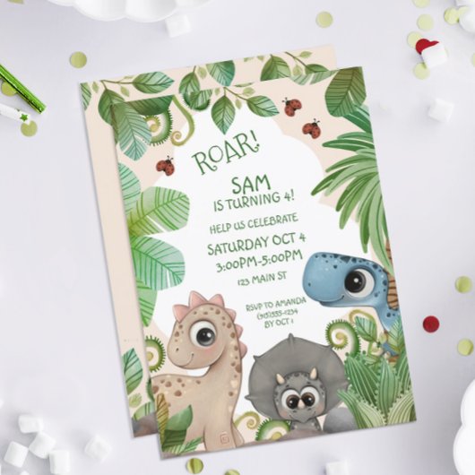 Invitation Enfants dinosaures 4e anniversaire