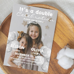 Invitation Enfants Double fête Photo Ballons Anniversaire