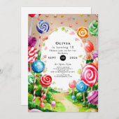 Invitation Enfants douces Candyland Anniversaire (Devant / Derrière)