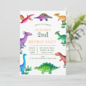 Invitation Enfants Drôle Dinosaure Thème Anniversaire Célébre (Debout devant)