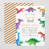 Invitation Enfants Drôle Dinosaure Thème Anniversaire Célébre (Devant / Derrière)