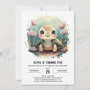 Invitation Enfants Élégants Turtle Girl Anniversaire