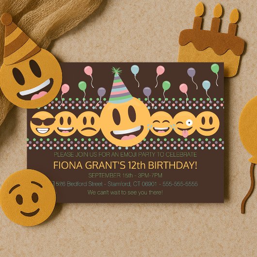 Invitation Enfants Emoji Fun Visages et Ballons Anniversaire
