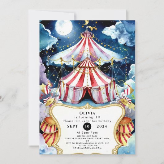 Invitation Enfants Enchanted Cirque Anniversaire (Devant)