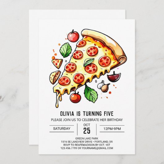 Invitation Enfants Enchanted Pizza Anniversaire (Devant / Derrière)