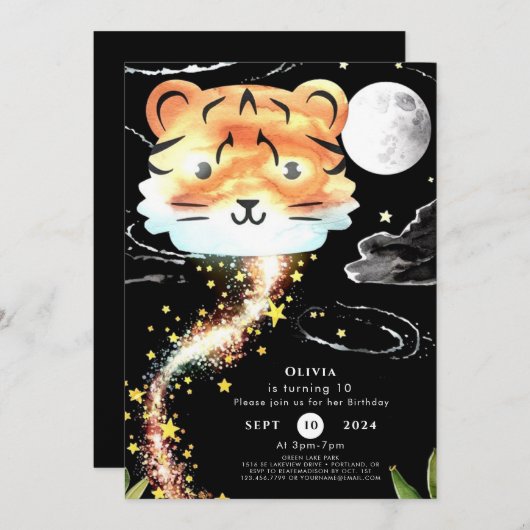 Invitation Enfants Enchanted Tiger Anniversaire (Devant / Derrière)