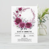 Invitation Enfants enchantés Bourgogne Floral Anniversaire (Debout devant)