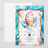 Invitation Enfants enchantés Cone Crème de glace Anniversaire (Devant / Derrière)