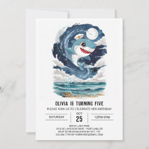 Invitation Enfants Enchantés Requin Nautique Anniversaire
