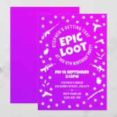 Invitation Enfants Epic Loot Purple Gamer Anniversaire (Devant / Derrière)