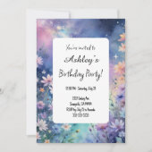 Invitation Enfants Espace Fleur thème Anniversaire Fête (Devant)