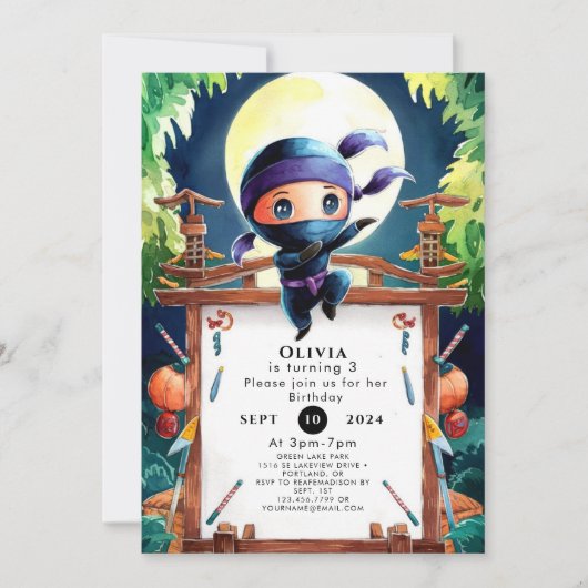 Invitation Enfants espions Ninja Anniversaire (Devant)