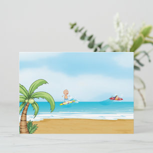 Invitation Enfants faisant du surf sur une plage tropicale Fu